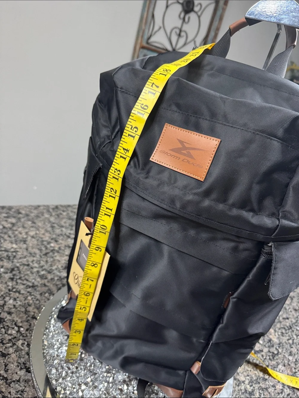 Storm dude Black Men's laptop Backpack with Brown Leather Trim NWT